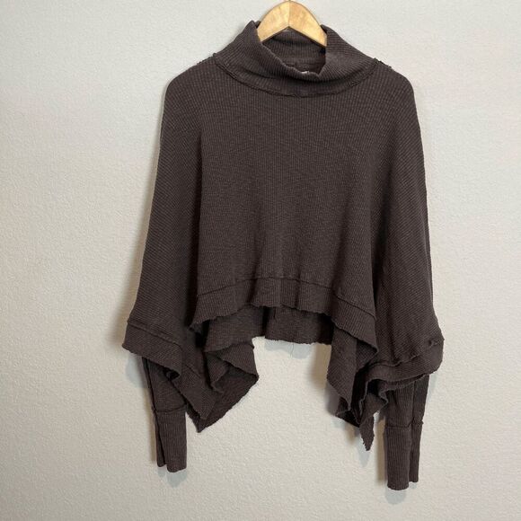 Free People Horseshoe Brown Moon Daisy Turtleneck Ribbed Knit Top Women's Small - Picture 2 of 6